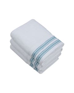 Toalla de mano blanca con detalle de líneas azul