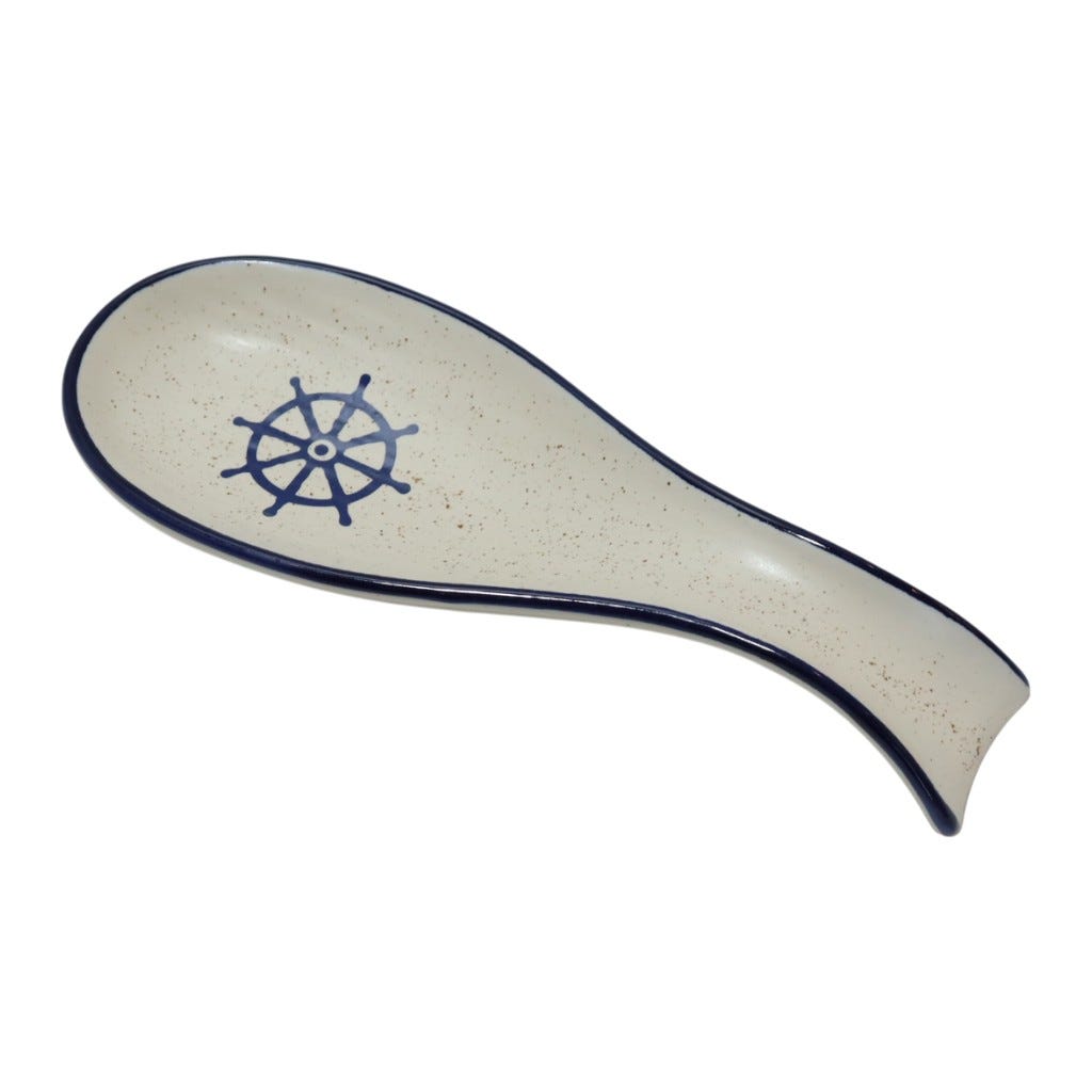 Posacucharas Blanca Estampado Timón De Barco 22Cm