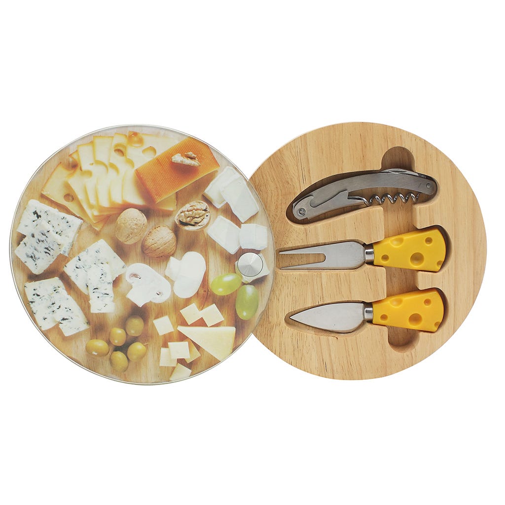Conjunto para quesos de forma redonda y sacacorchos 5 piezas