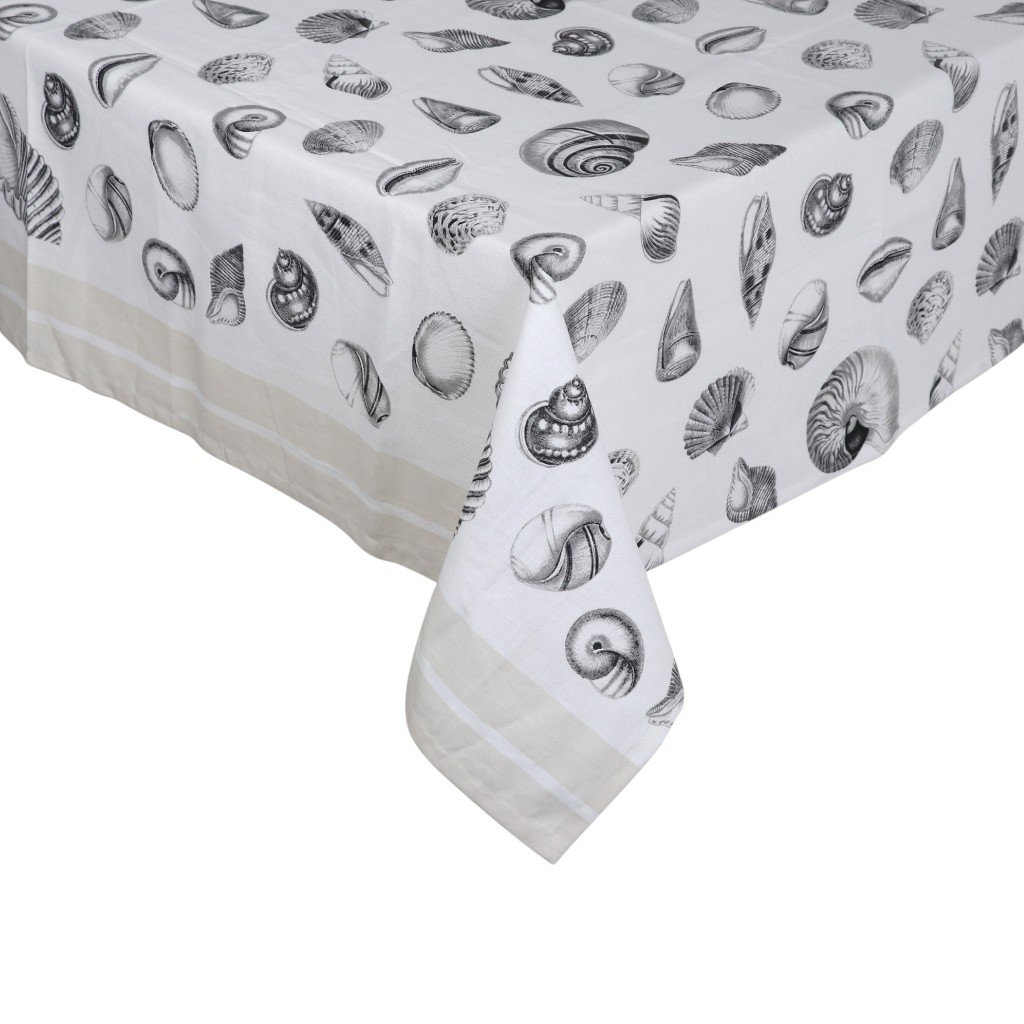 Mantel Blanco Estampado De Conchas Marinas 160X280Cm