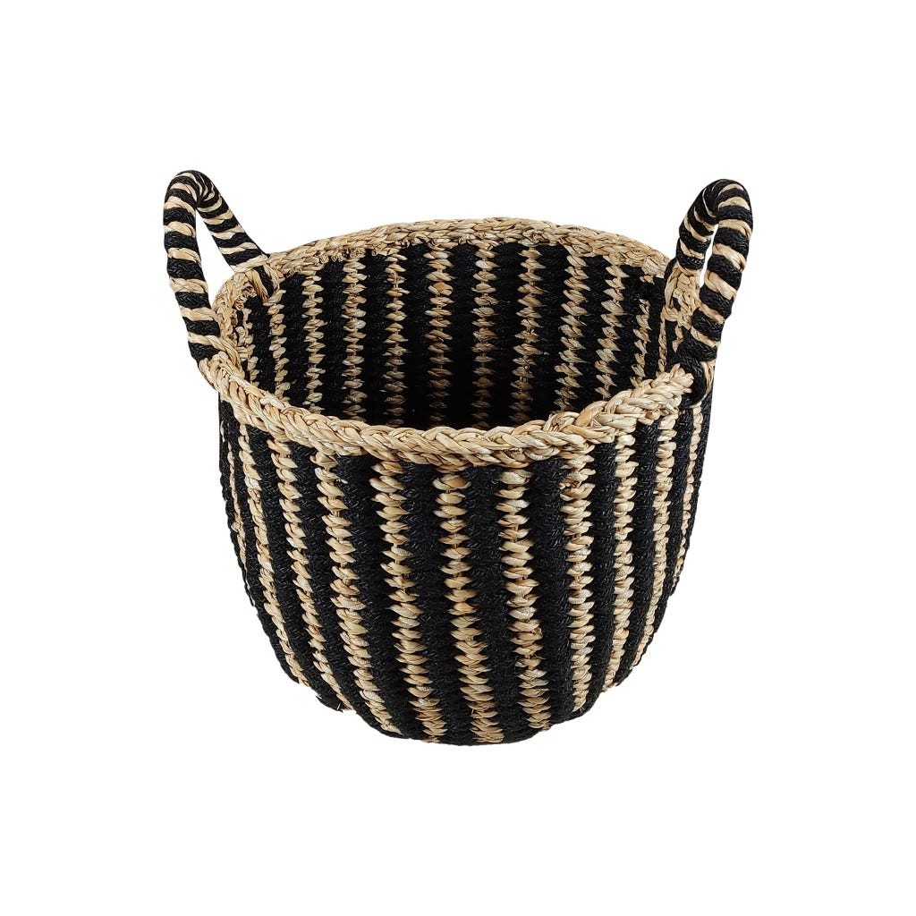 Cesta De Mimbre Con Rayas Negras 40X30Cm