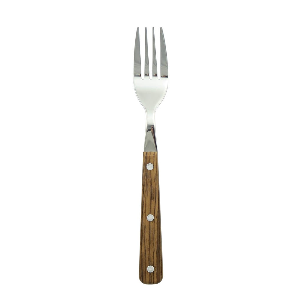 Tenedor individual plateada con mango de madera