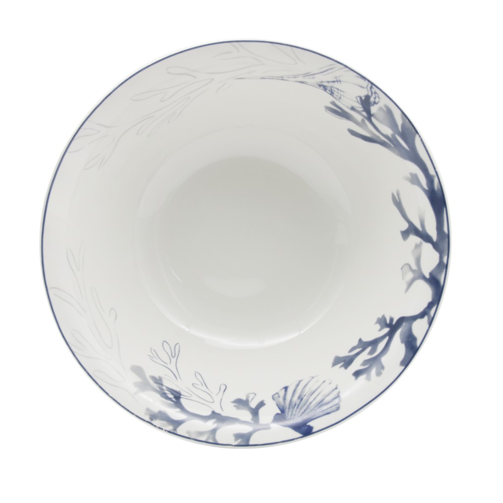 Tazón Blanco Estampado Coral Marino Azul 22Cm