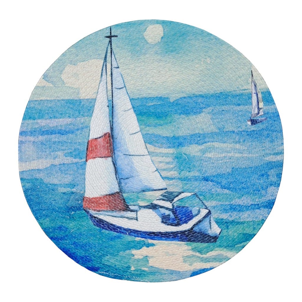Individual Redondo Estampado De Velero 38Cm