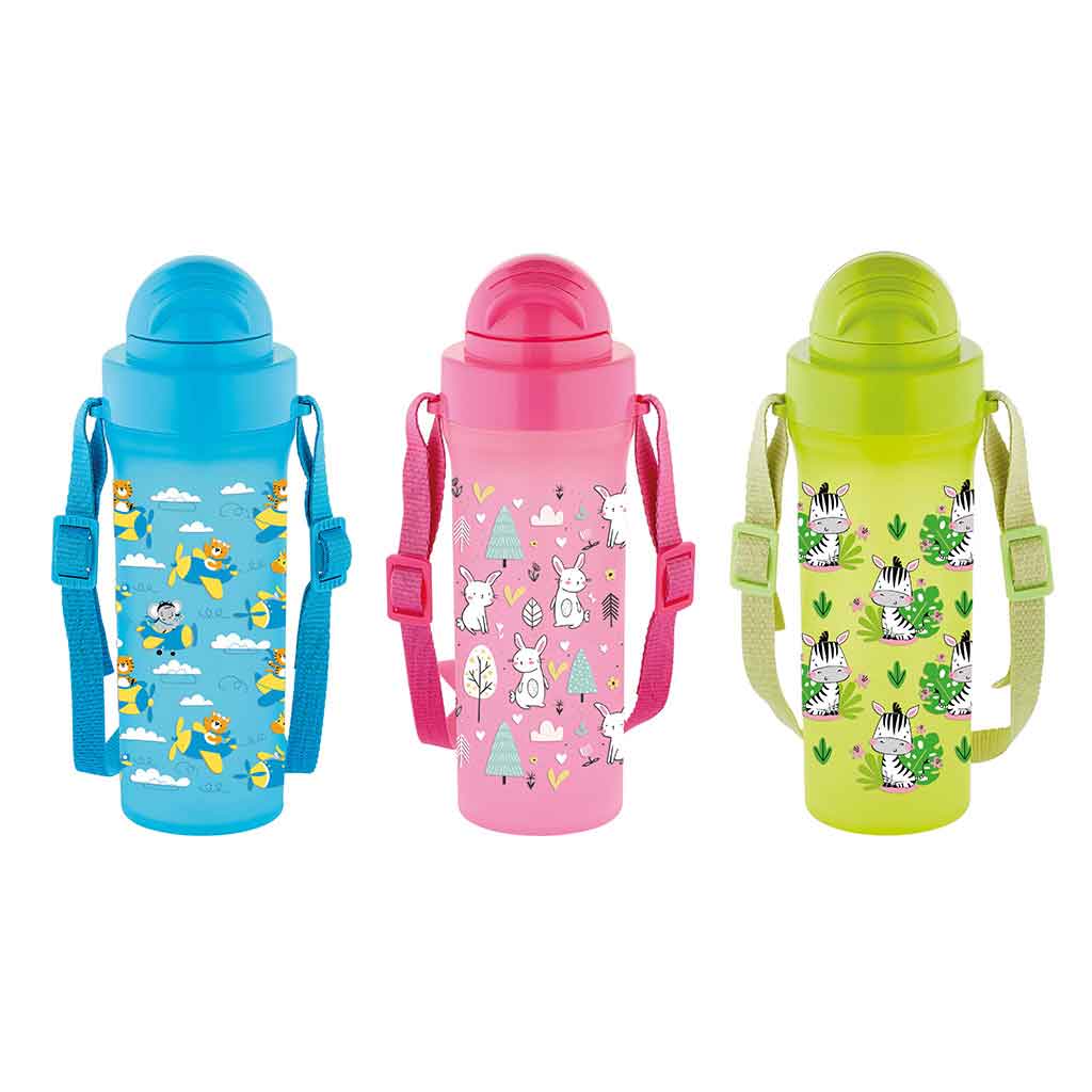 BOTELLA DE AGUA INFANTIL CON CARRIZO SURTIDOS 300ML
