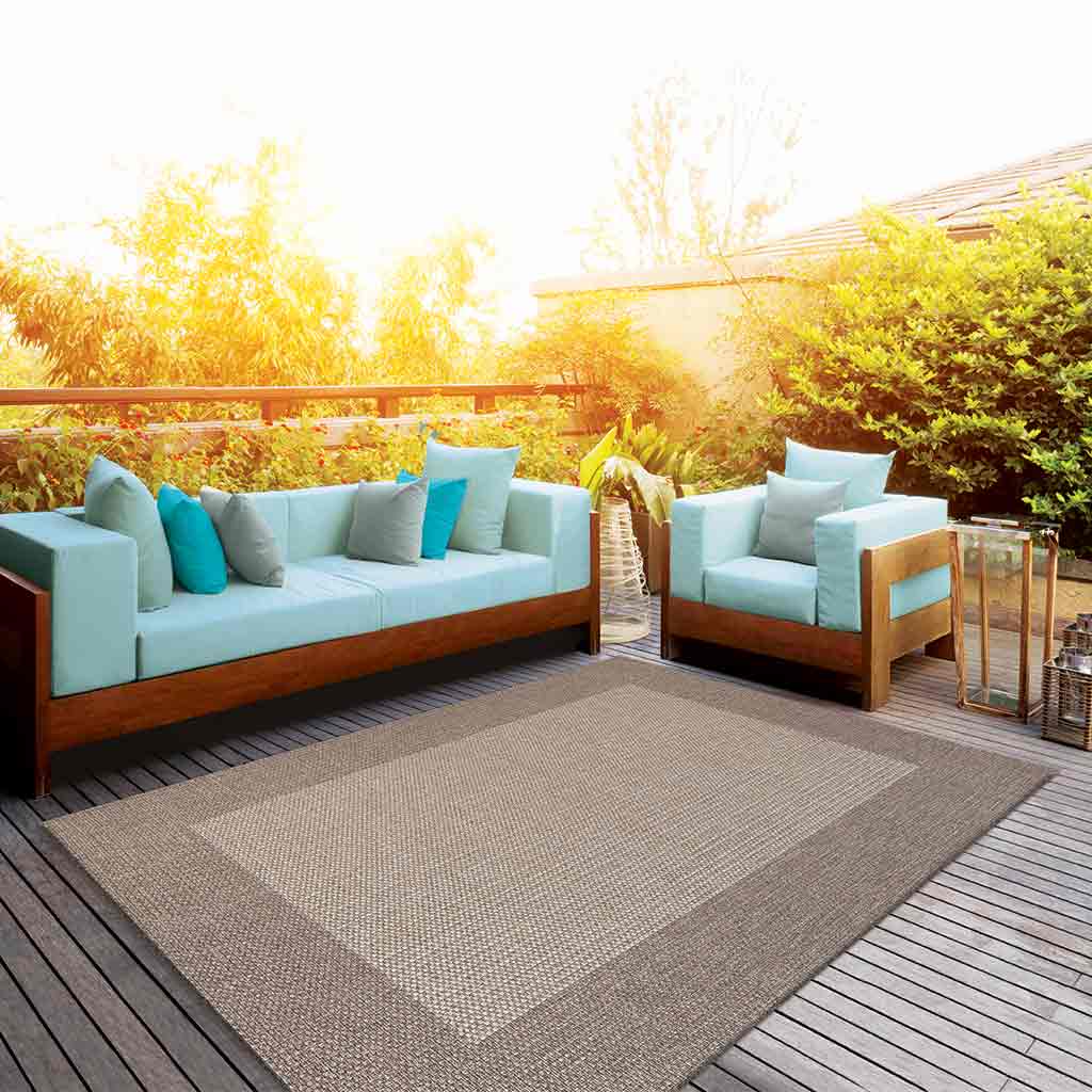 Alfombra Beige Y Marrón Para Exterior 60X110Cm