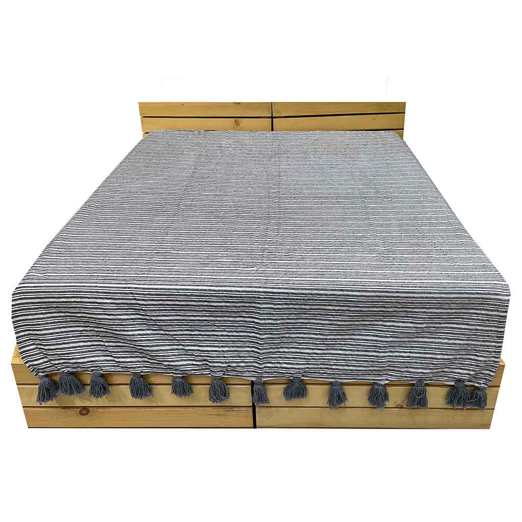 Cubierta De Cama De Rayas Gris Con Flecos 120x150cm