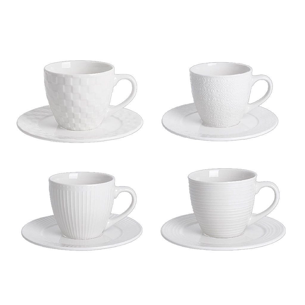 Juego De 4 Tazas Con Platos Texturizado Modelos Surtidos De 220ML