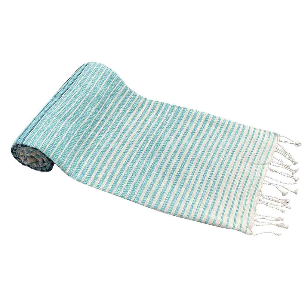 Cubierta De Cama De Rayas Azul Con Flecos 120x150cm