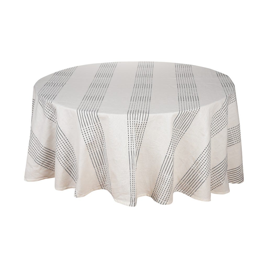 Mantel Redondo Blanco Con Rayas Negras 180Cm