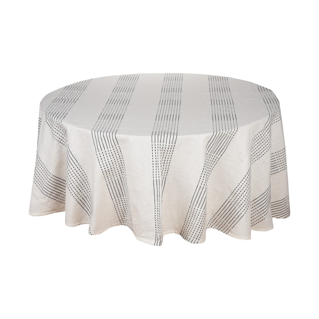 Mantel Redondo Blanco Con Rayas Negras 180Cm