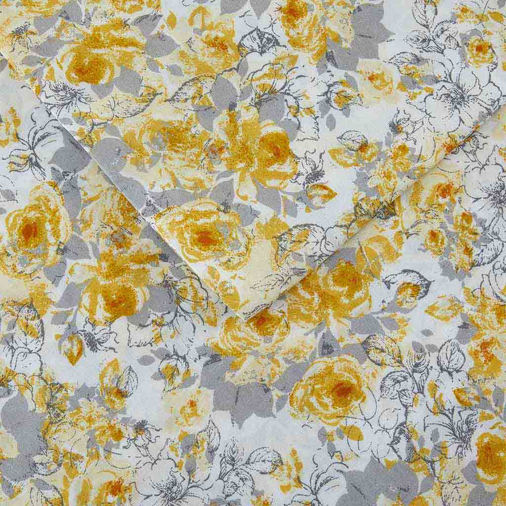 Juego De Sabanas Estampado Floral Amarillas Queen