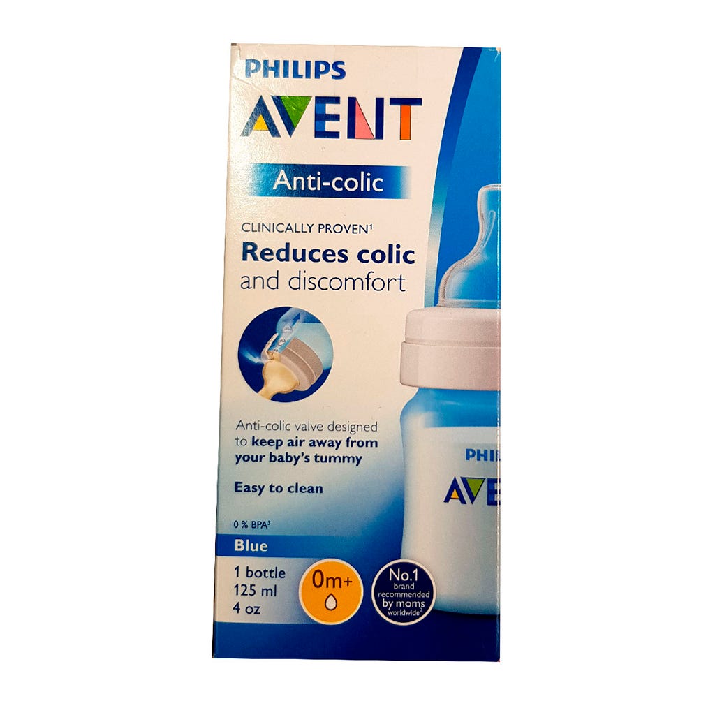 Biberón azul anti-cólicos de 125 ML