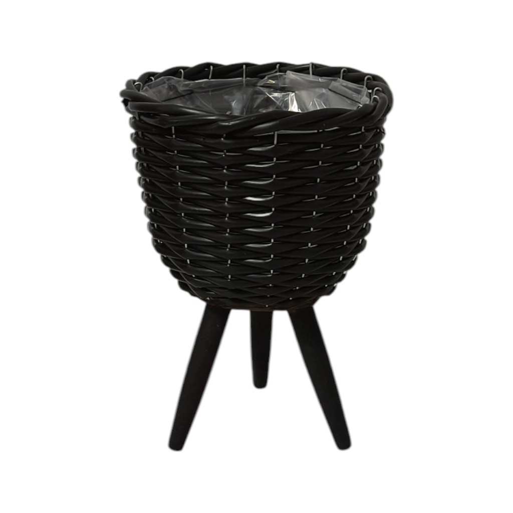 Maceta Negra Diseño Tejido 21X33Cm