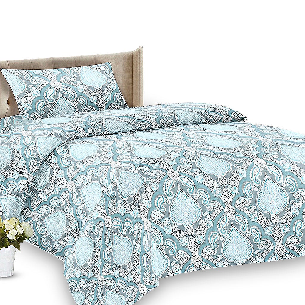 Juego De Sabanas Estampado Moderno Azul Twin