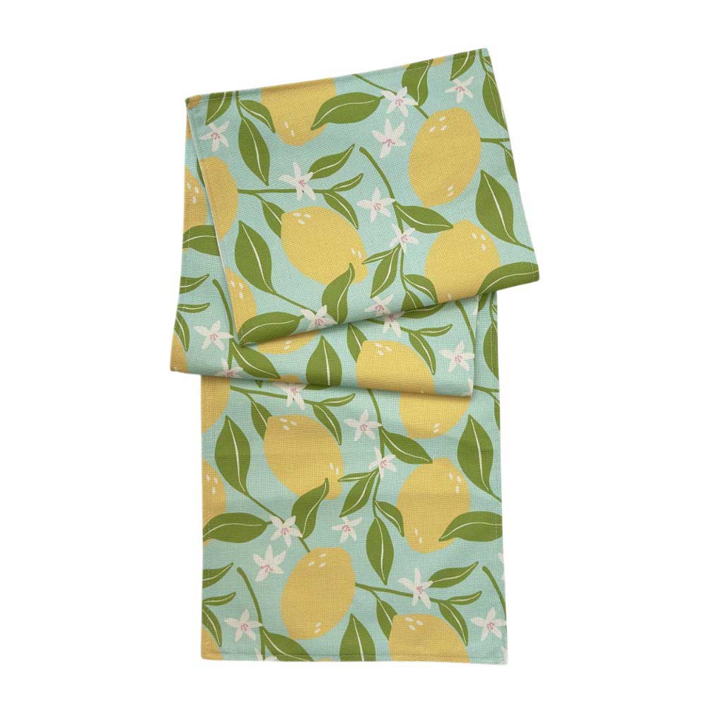 Camino De Mesa Celeste Estampado De Limón 35.5X183Cm