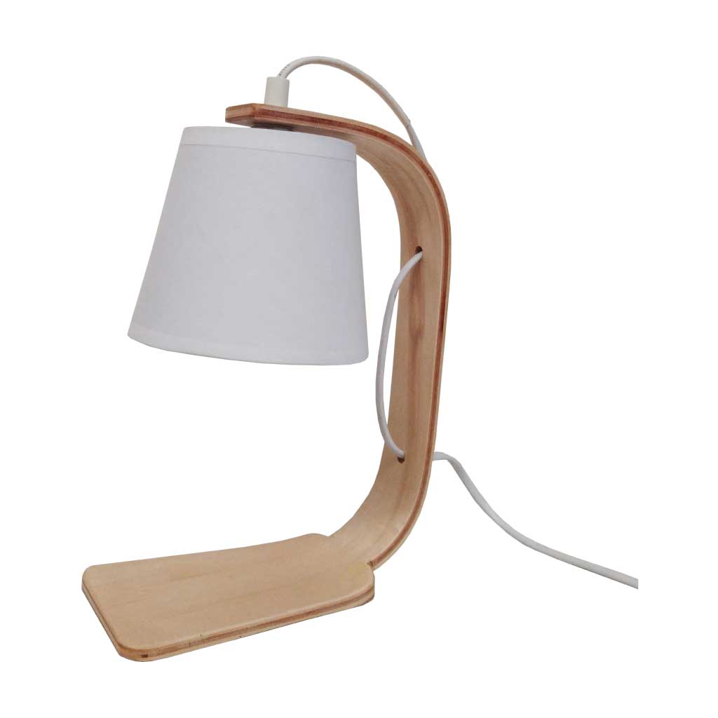 Lámpara de mesa con base de madera rectangular