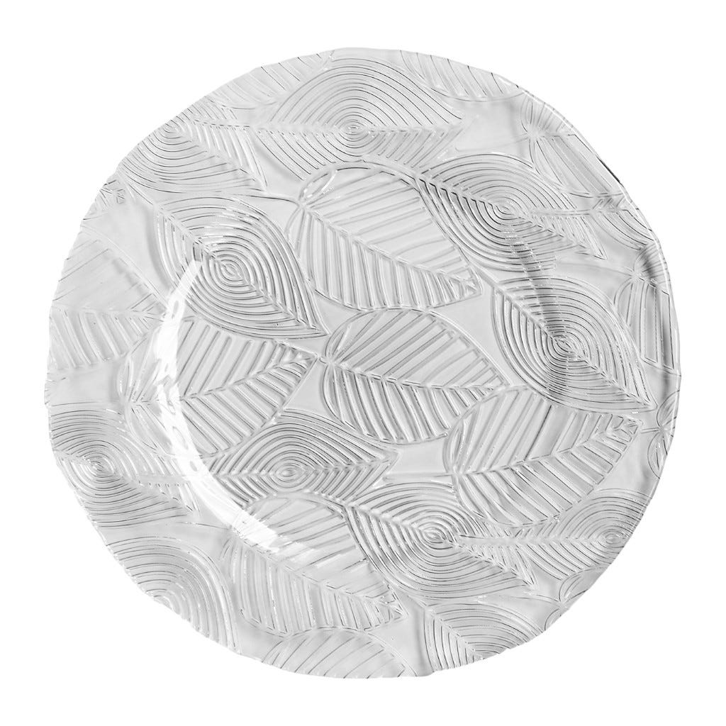 Plato De Fondo Plateado Con Diseño De Hoja 32Cm