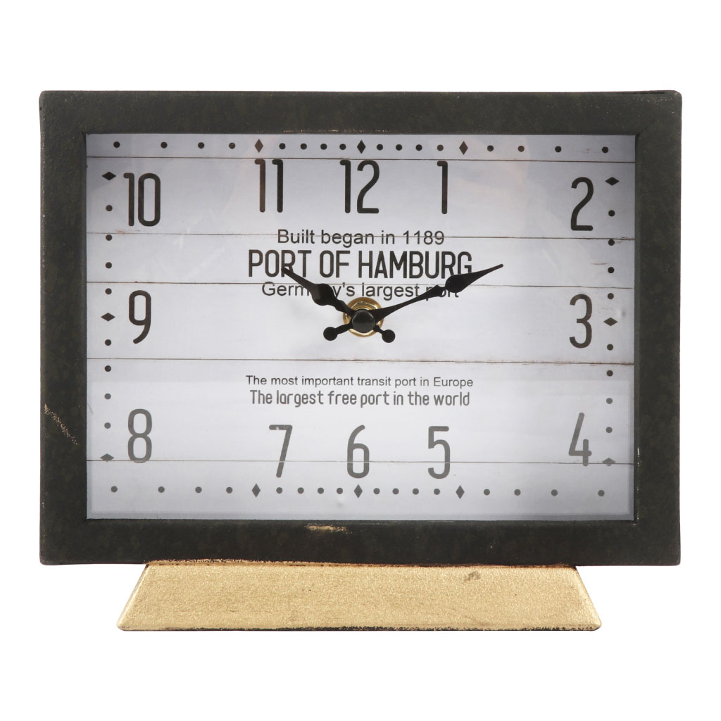 Reloj de mesa con marco negro cuadrado con números grandes