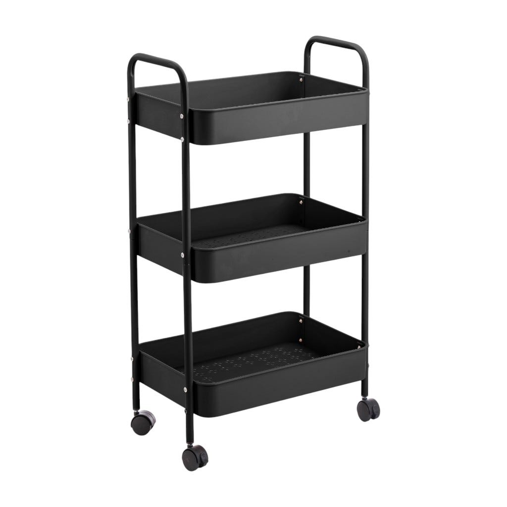 Carro Negro De Cocina 3 Niveles 45x30x79cm