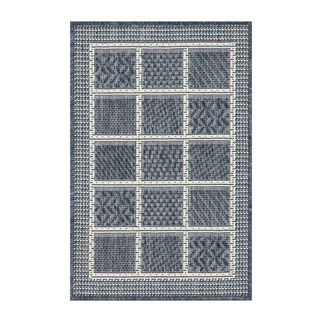 Alfombra De Puerta Estampado De Cuadros Azul 40X60Cm