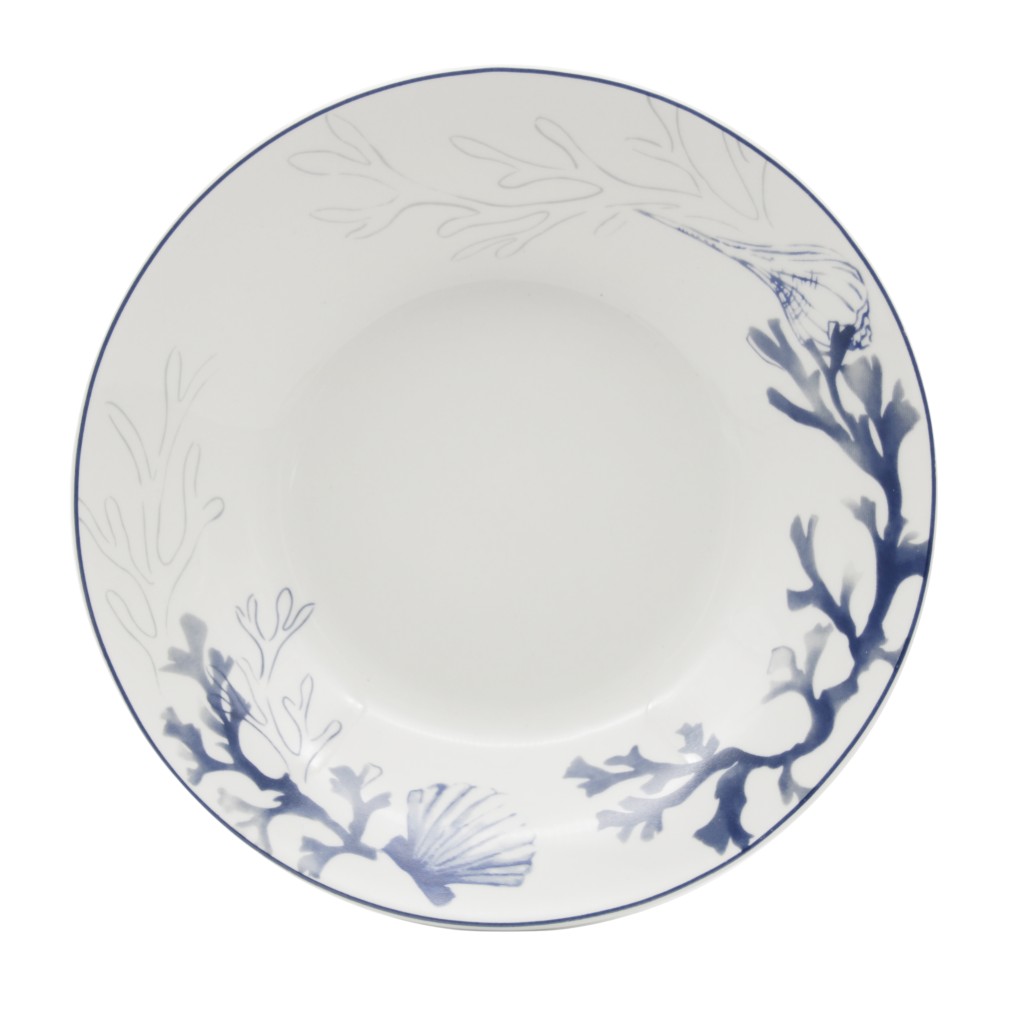 Plato Sopero De Cerámica Diseño Coral Azul 14Cm