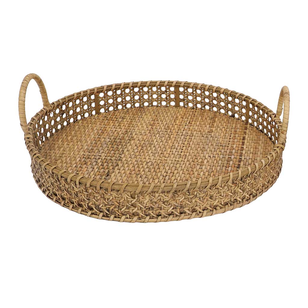 Bandeja Redonda De Rattan 35x35x12cm