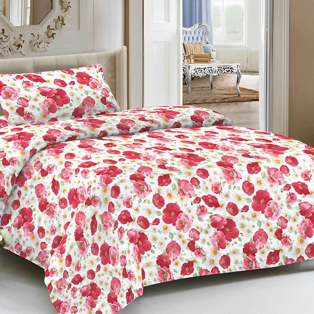 Juego De Sabanas Estampado Floral Rojas Queen