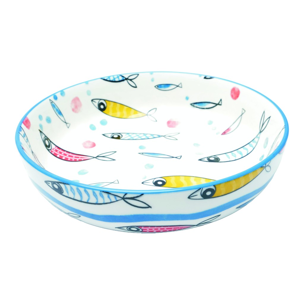 Tazón Blanco Estampado De Peces 20Cm