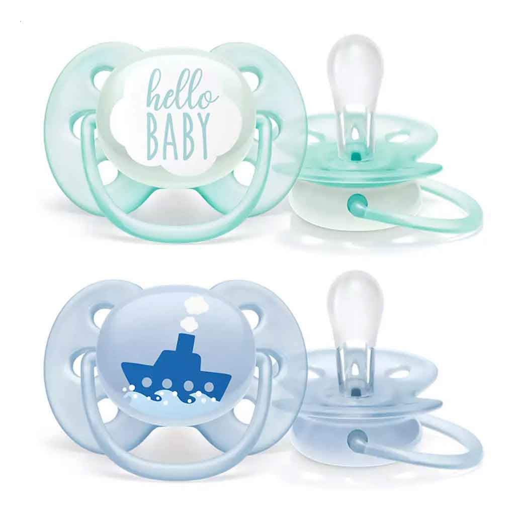 2 Chupetes Ultra Soft 0-6Mm/ Hello Boy Deco Avent