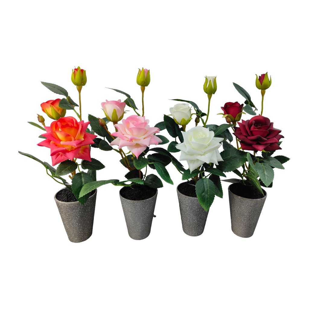 Flores De Rosa Artificial En Maceta 34Cm