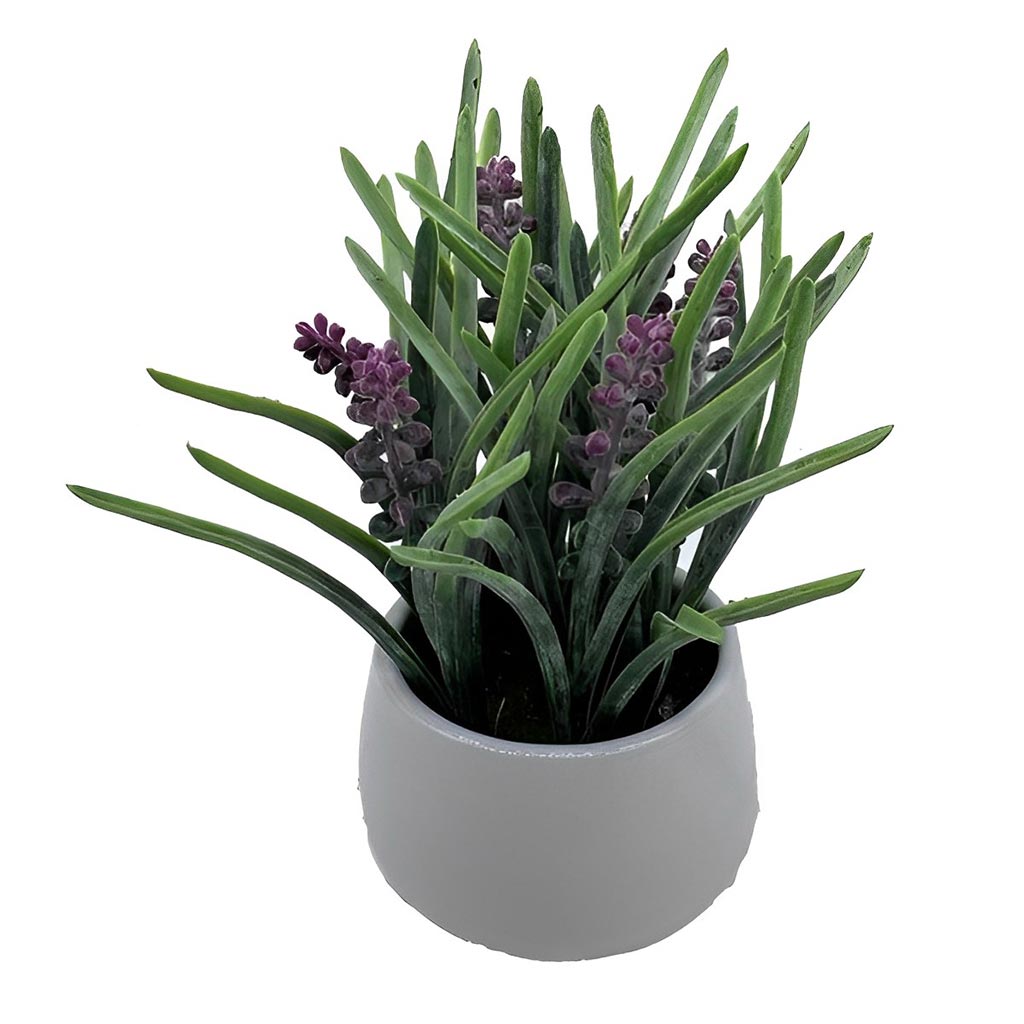 Planta artificial con flores en maceta de cer&aacute;mica