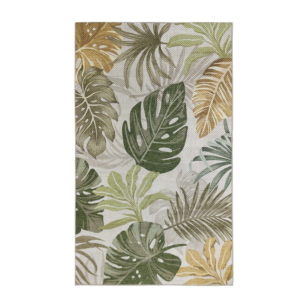 Alfombra Estampado De Hojas Verdes Y Naranjas 90X150Cm