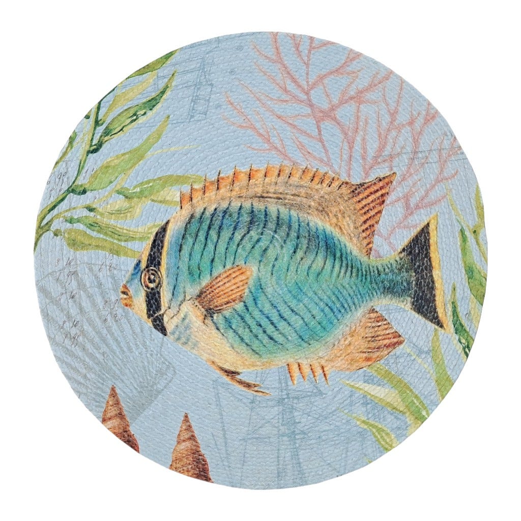 Individual Redondo Estampado De Pez 38Cm