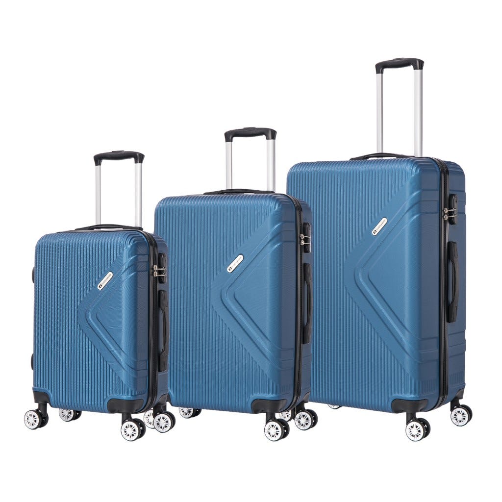 Set De 3 Maletas ABS Azul Con Doble Ruedas