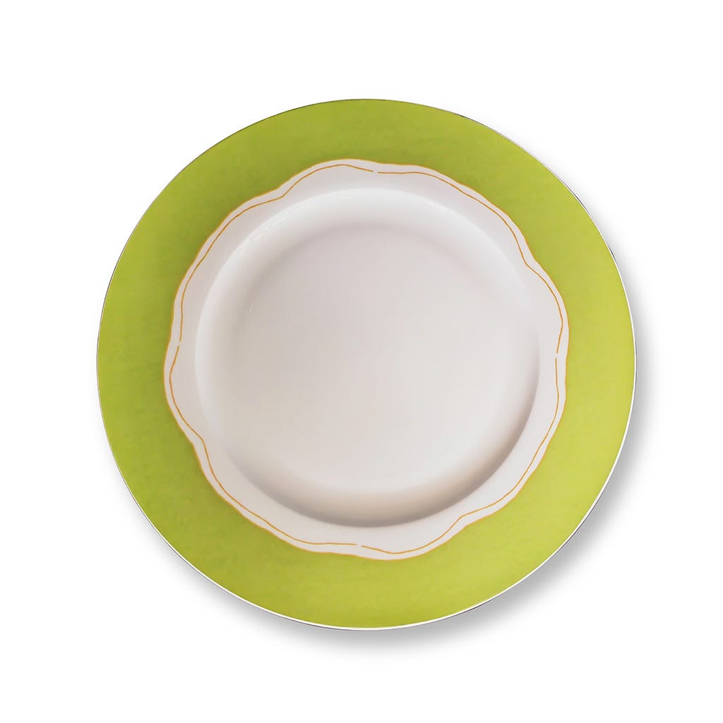 Plato De Cerámica Blanco Con Borde Verde 30cm