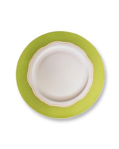 Plato De Cerámica Blanco Con Borde Verde 30cm