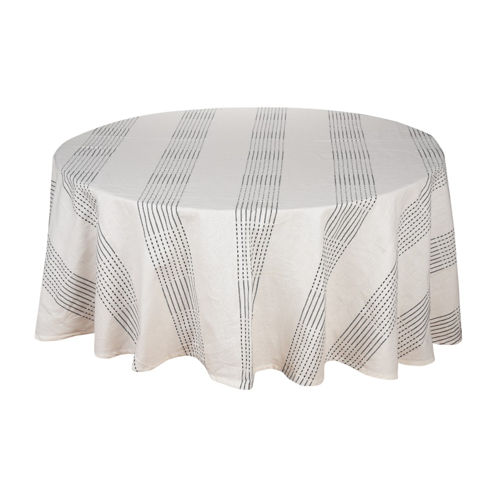 Mantel Redondo Blanco Y Líneas Negras 230Cm