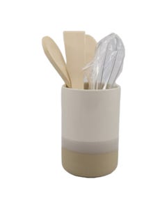Soporte Con Utensilios De 5Pcs Beige 11Cm
