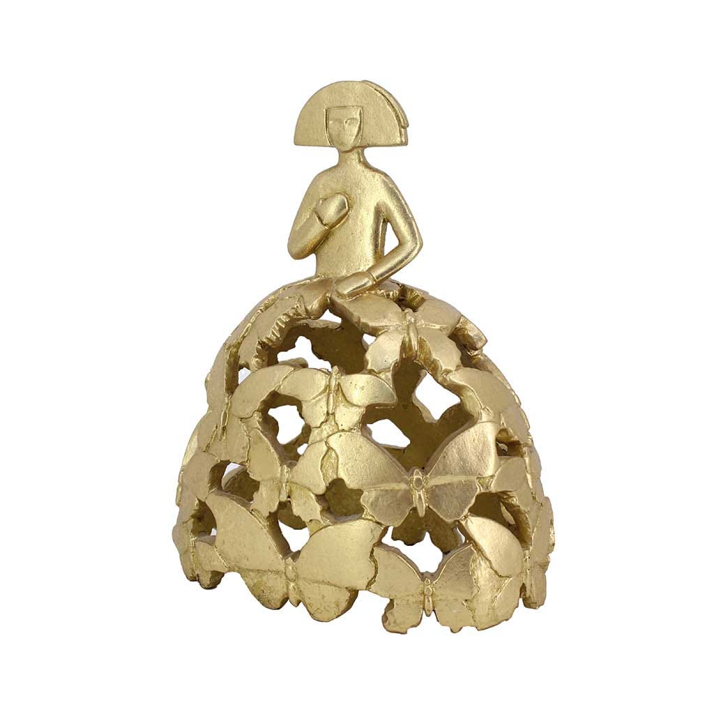 Figura Decorativa Mujer Con Falda De Mariposa Dorada 15x10x18cm