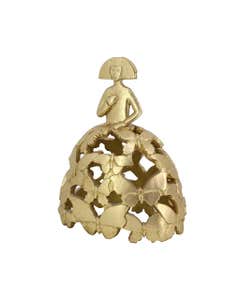 Figura Decorativa Mujer Con Falda De Mariposa Dorada 15x10x18cm