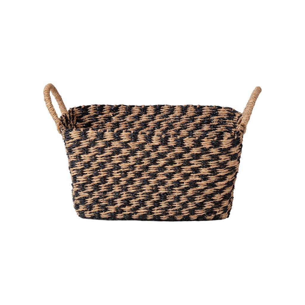 Cesta De Mimbre Con Patrón De Líneas Negras 40X26X22Cm