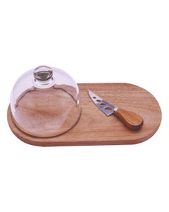 Set Tabla Para Quesos Con Tapa De Vidrio 3pzs