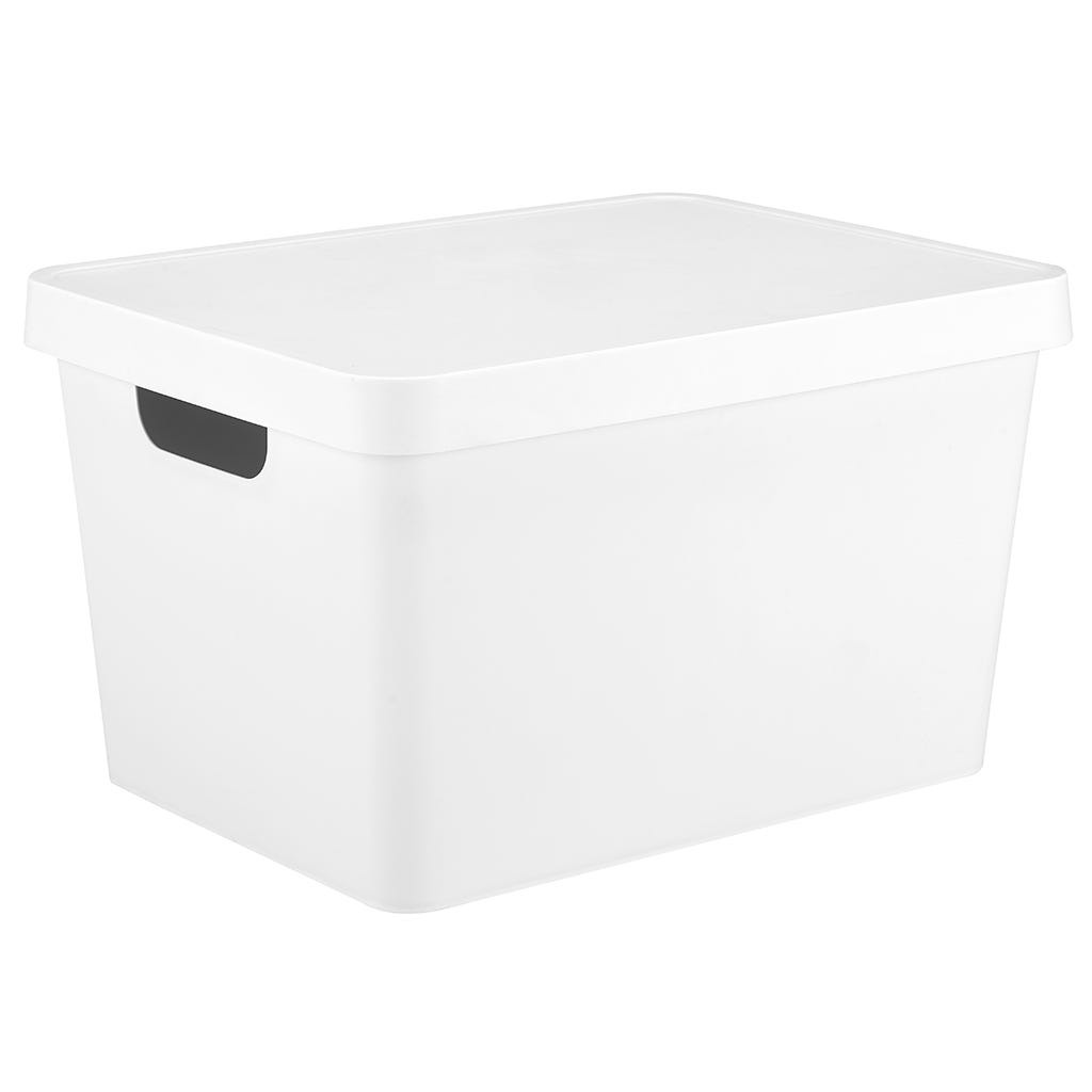 Caja organizadora cuadrada de plástico blanca con tapa