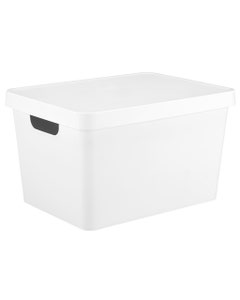Caja organizadora cuadrada de plástico blanca con tapa
