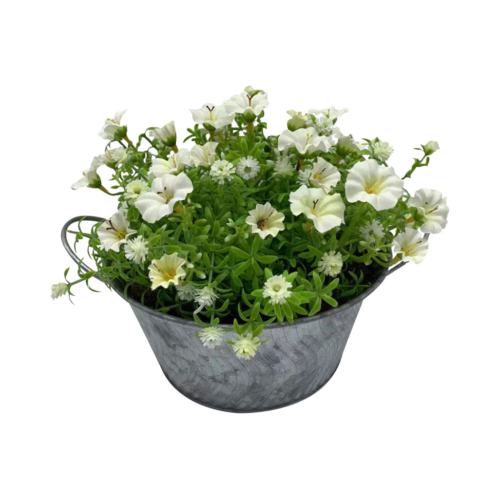 Planta Artificial Con Flores En Maceta Met&aacute;lica 19cm
