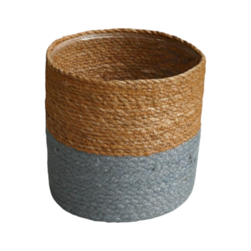 Cesta Para Maceta Celeste Y Marrón 18X18Cm