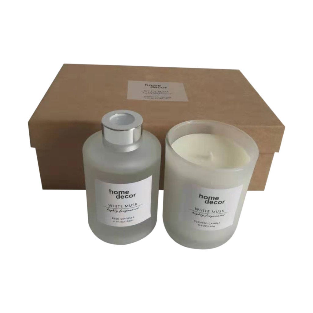 Juego de 2 piezas de vela y difusor Highly Fragranced- Almizcle Blanco