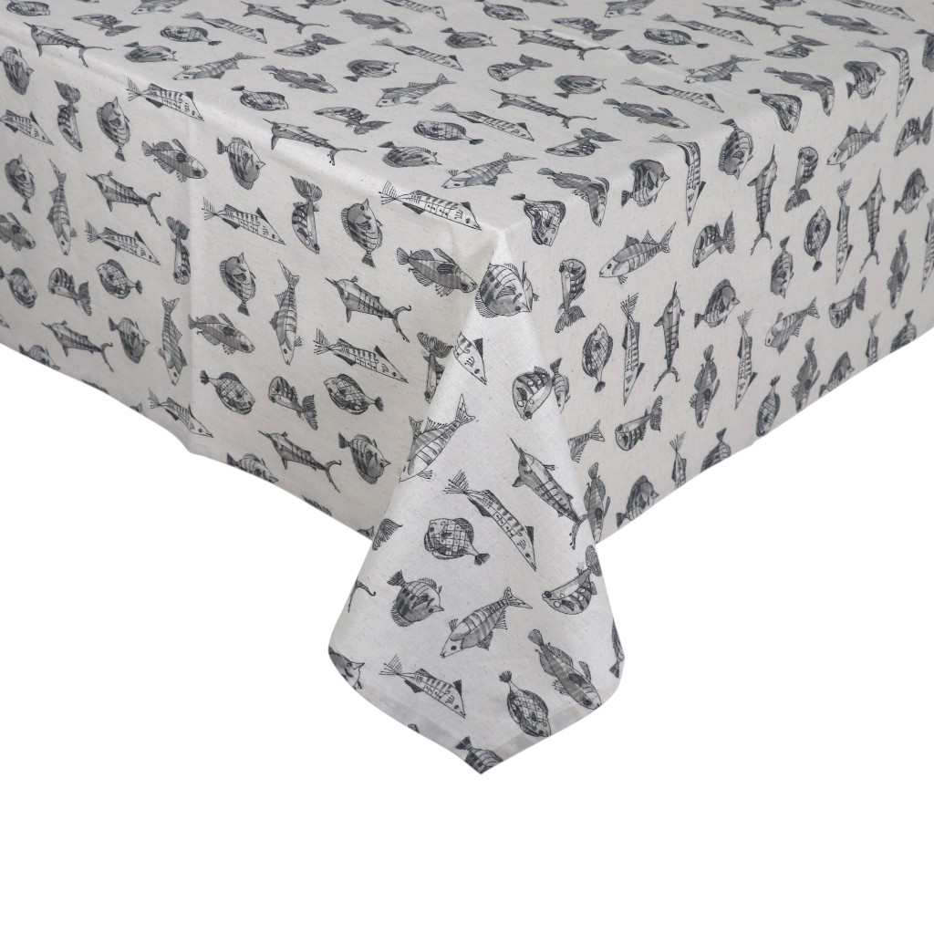 Mantel Blanco Con Estampado De Peces 160X320Cm