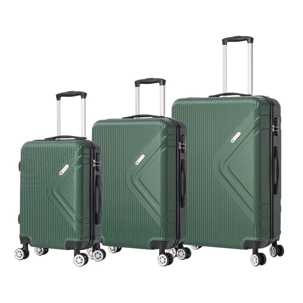 Set De 3 Maletas ABS Verde De 20" 24" 28" Con Doble Ruedas